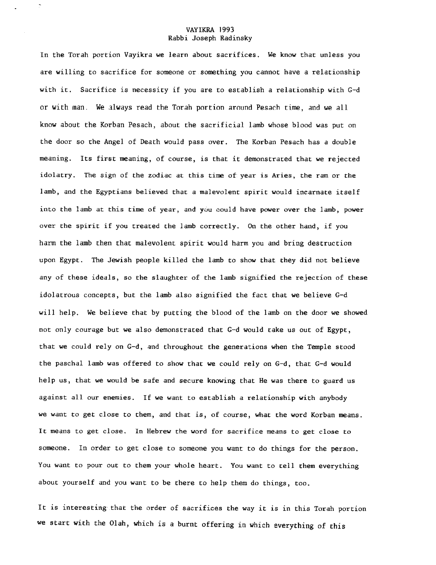 Vayikra 1993