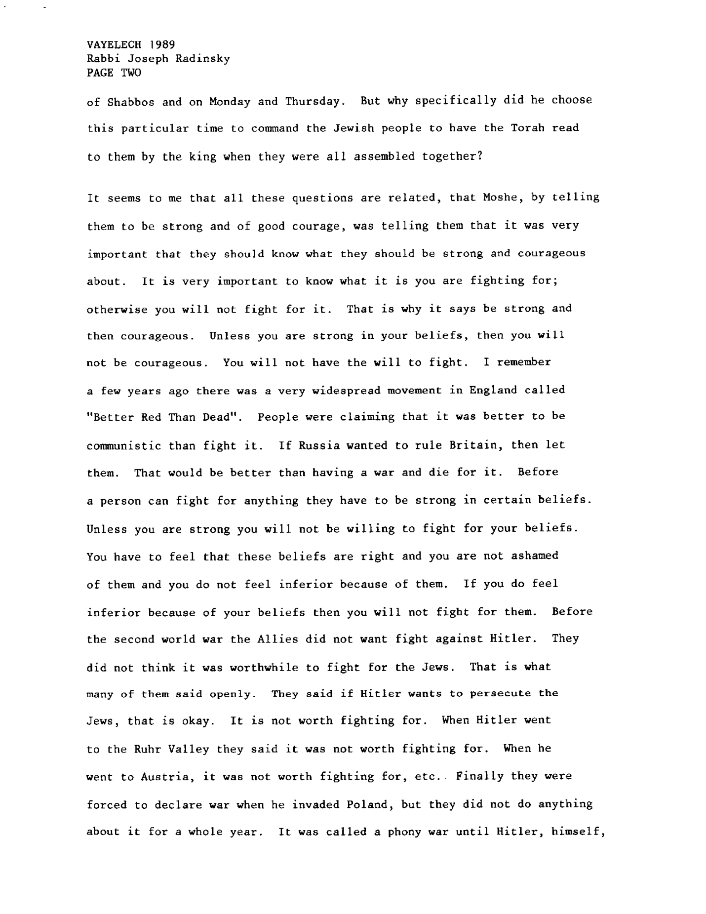 vayelech 1989