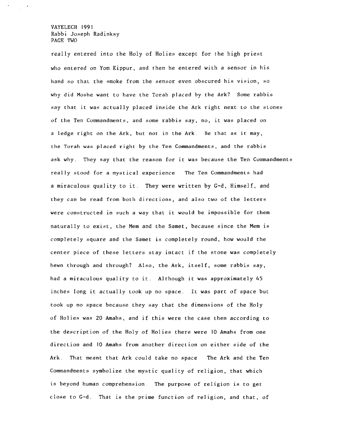 vayelech 1991