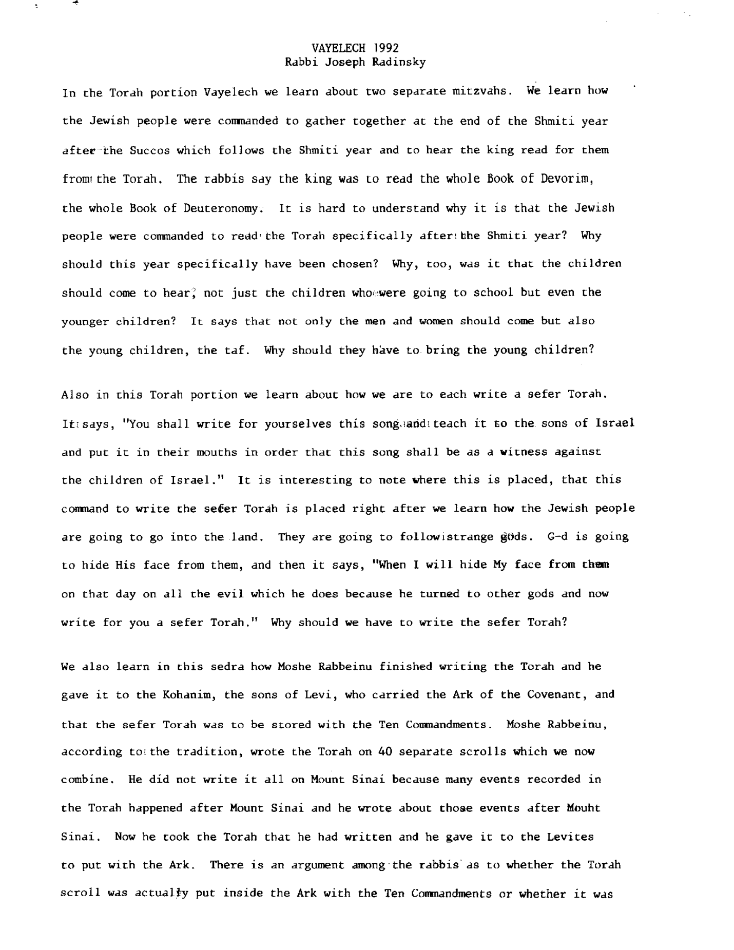 vayelech 1992